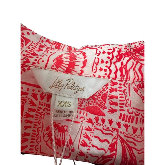 Lilly Pulitzer Jae Tunic Blouse Red White Seashell Print XXS NWT $138 - Picture 4 of 6